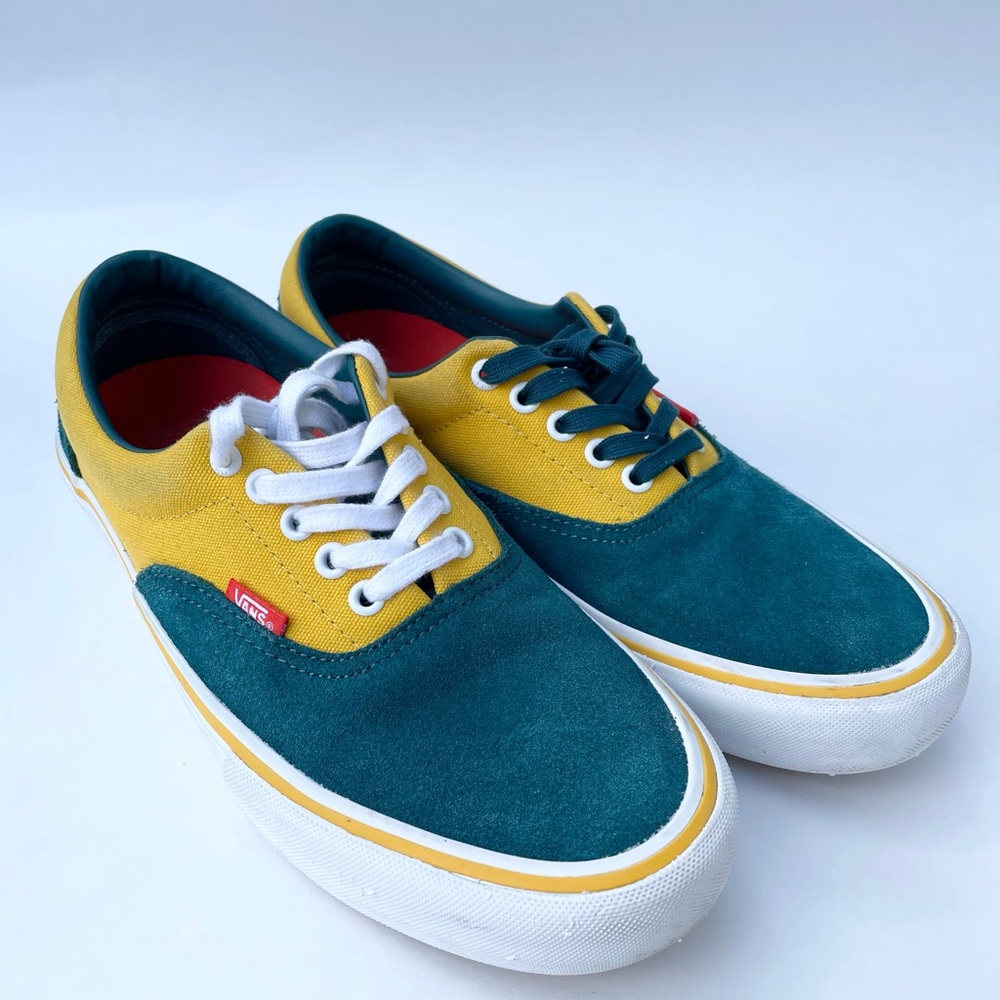 Vans Men's Era Pro Prime Atlantic Gold Green Yellow Canvas Suede shoes 9.5 EUC